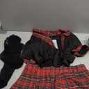 Lidogirl Women Tie-Front Crop Top And Lace Trim Plaid Skirt Set With Stockings  (Large, Black)