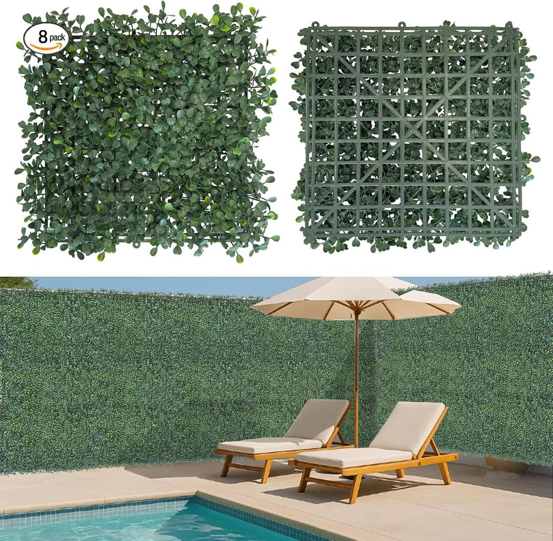 Grass Wall Panels 8 PCS 10"x 10" Artificial Boxwood Panels with 50 Zip Ties, Fake Greenery Backdrop Wall Grass 3 Layer Backdrop Artificial Plant Walls for Outdoor Indoor Garden Fence Backyard