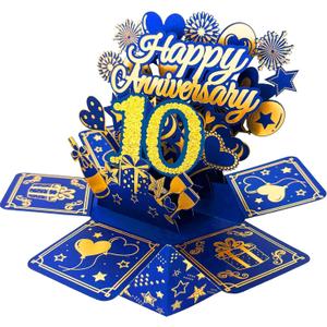 2 x Asmallgf Happy 10th Anniversary Pop Up Card & Gifts for Him Her, Wedding Anniversary Card for Husband Wife Couple,Tin Gifts for 10 Year Old Anniv