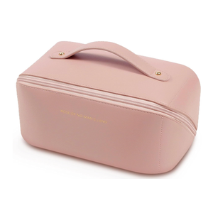Lunarsoft Leather Makeup Bag,Pink Large Cosmetic Case with Dividers & Handle, Water-Resistant Lining, Multi-Pockets, Portable Toiletry Bag Organizer,Packing Underwear Organizer Bag