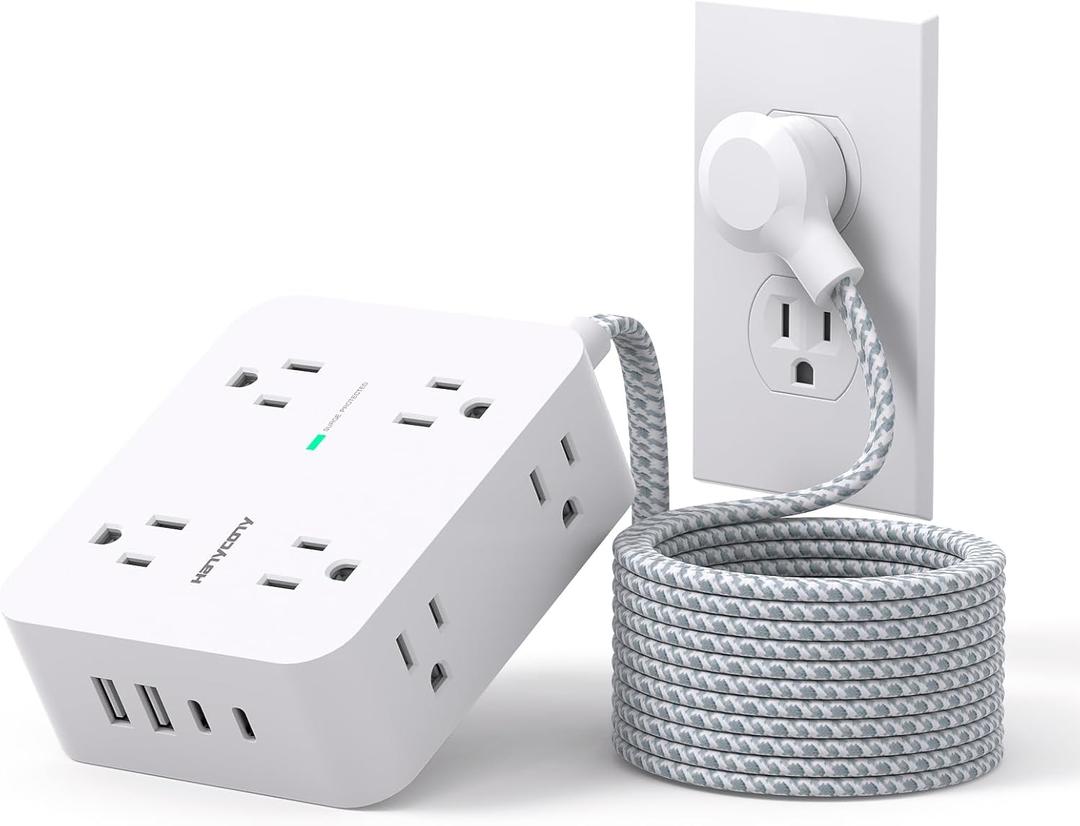 Surge Protector Power Strip 15 Ft Long Cord, HANYCONY Extension Cord 15 Feet with 8 Outlets 4 USB Ports(2 USB C), Flat Plug, Desk Charging Station for Home Office College Dorm Room Essentials (White)