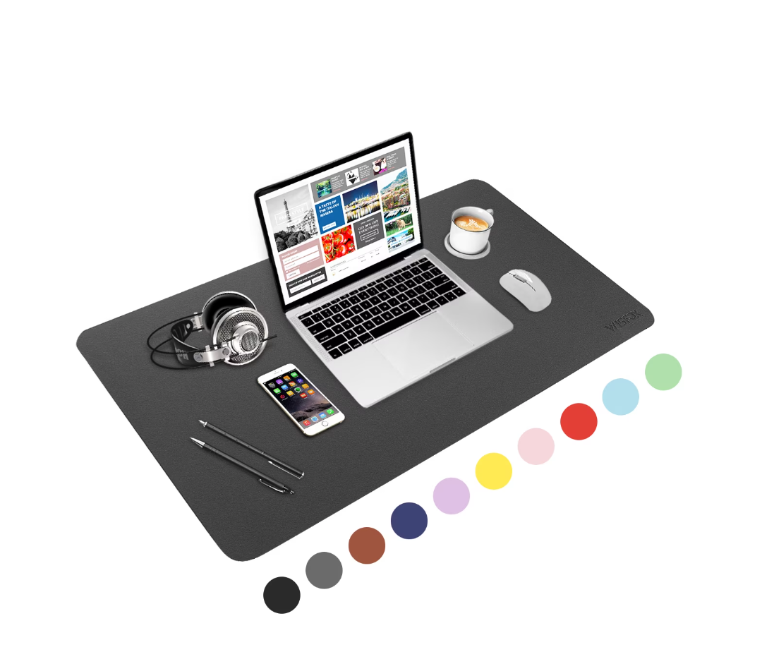 WisFox Mouse Pad, Leather Desk Pad Protector, Office Desk Mat, Non-Slip PU Leather Desk Blotter, Laptop Desk Pad, Waterproof Desk Writing Pad for Home Office Decor(Gray, 31.5" x 15.7"), Pack of 6