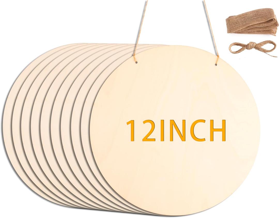 10Pcs 12 Inch Wood Circles for Crafts, Unfinished Wood Rounds, DIY Wooden Projects, Wood Burning, Painting, Valentines Day Decor DIY Crafts Gifts