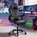 BestOffice Gaming Chair Office High-Back PU Leather Racing Chair Reclining Computer Executive Desk Chair with Lumbar Support Adjustable Arms Rolling Swivel Chair for Women, Men(Grey), 28D x 27.3W x 47.6H in