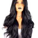 Long black straight Angel's Desire wig Costume 30 in wig Wavy Curly 29.5 inches Wigs Natural Black Heat Resistant Fiber Side Part Women Synthetic Hair witch wigs for women