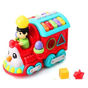 POCO DIVO Toddler Learning Train, Facial Musical Locomotive Rolling Engine, Kids Flash Rail Cargo, Baby Cartoon Push Carriage, Boys Girls Early Education Toy for Piano Animal-Sound Shape Color Count