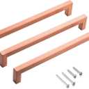 10 Pack Cabinet Handles 8 Inch Brushed Copper Square Cabinet Pulls Copper Dresser Drawer Handles Modern Stainless Steel Kitchen Cabinet Hardware Cupboard Handles (8 inch hole center (203mm))
