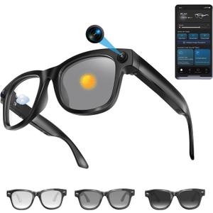 AI Smart Glasses with 1080 HD Camera, Bluetooth Music & Call, Real-Time Translation in 110+ Languages, Hands-Free Video Recording Glasses with 32GB Storage, Lightweight Sunglasses for Travel & Sports