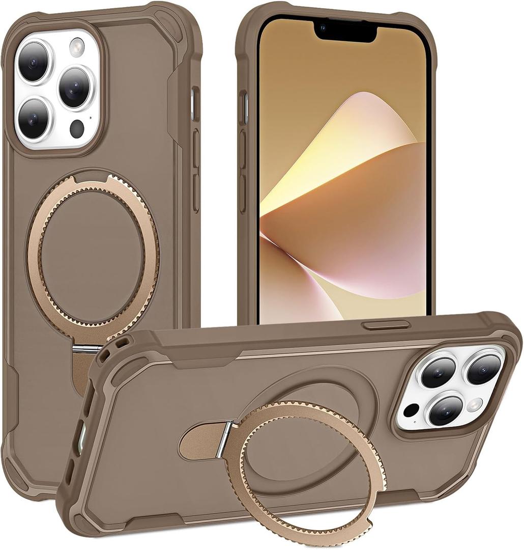 Compatible with iPhone 13 Pro Case with Invisible Magnetic Kickstand [Compatible with MagSafe] [10-FT Military Drop Protection] Slim Hard Back Soft Edge Phone Cover 6.1 Inch, Khaki