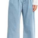 Haloumoning Girls Wide Leg Baggy Jeans Kids Fashion Pleated Elastic High Waist Denim Pants with Pockets 5-14 Years