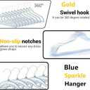 Blue Clothes Hangers 16", 20 Pack Plastic Clear Coat Hanger for Adult Closet, Durable Bling Ganchos de Ropa with Swivel Hook, Notched Shoulders & Ultra-Thin Space Saving Laundry Hanger for Dress Suits