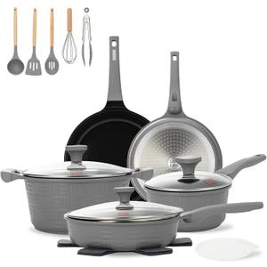 UCCLIFE 17-PCS Pots and Pans Set Non Stick, Induction Cookware Set, Non-toxic Kitchen Cooking Set, Frying Pan, Saucepan Stock Pot Kitchen Utensils Dishwasher Safe, Scratch-resistant (PFAS, PTEF Free)