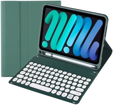 KcoxdCn Slim Candy Colors Keyboard Case Compatible with iPad mini 7 (A17 Pro) 2024 / iPad mini 6 (2021) 8.3 inch with Pencil Holder Mutil Angles Stand Cover Detachable Wireless Keyboard (Dark Green)