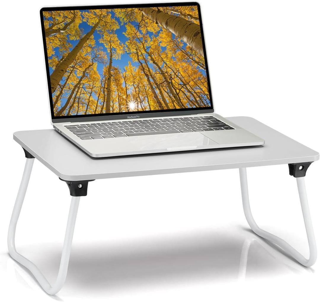 Foldable Lap Desk Laptop Stand Bed Desk Table Tray, Breakfast Serving Tray, Portable & Lightweight Mini Table, Lap Tablet Desk for Sofa Couch Floor - White