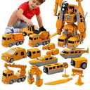Magnetic Transform Engineering Car Set, Assembled Construction Vehicle Cars Toys, Building Transforming Cars and Trucks, Outdoor Toddler Activities Toys for Toddler Kids Ages 4-8 (Yellow)