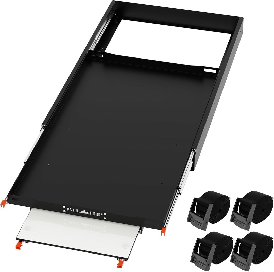 ALL-TOP Fridge Slide with Chopping Board, Inner 39.2 x 22.4in, Vehicle Refrigerator Slider with 4 Buckle Straps, Max 287 LBS, 3rd Gen
