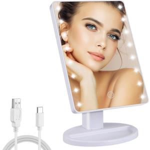 Lighted Makeup Mirror with Lights 16 Led Vanity Makeup Mirror with Adjustable Brightness and 180 Degree Rotation Touch Screen Dual Power Supply Gifts for Teens Girls Women (White)