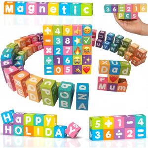 Magnetic Letters Blocks Magnetic Alphabet & Numbers ABC Learning Toys for Kids Colorful Uppercase Lowercase Numbers Math Symbols Emoticons Toys for Boys Girls 216 in 36 pcs