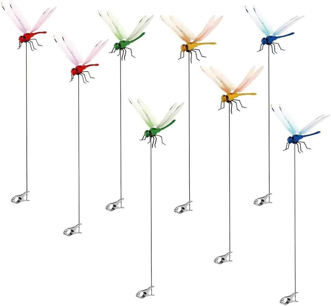 8 Pcs Dragon Fly Clip, 3D Realistic Fake Dragonflies, Dragonfly Clips for Outdoor Decor, Lifelike Insect Clips for Hats, Garden, Plants & Patio, Waterproof Hanging Ornaments with Wind-Activated Wings