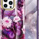 Cute Flower Case for iPhone 14 Pro 6.1 inch Built with Screen Protector, Lightweight and Stylish Full Body Shockproof Protective Rugged TPU Case for Women/Girls-Butterfly