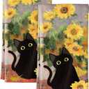 Flour Sack Kitchen Towels - Set of 2 Cotton Dish Towels with Hanging Loop Decorative 16x26 Inch Absorbent Cute Design for Housewarming Gifts, Cat Blossom
