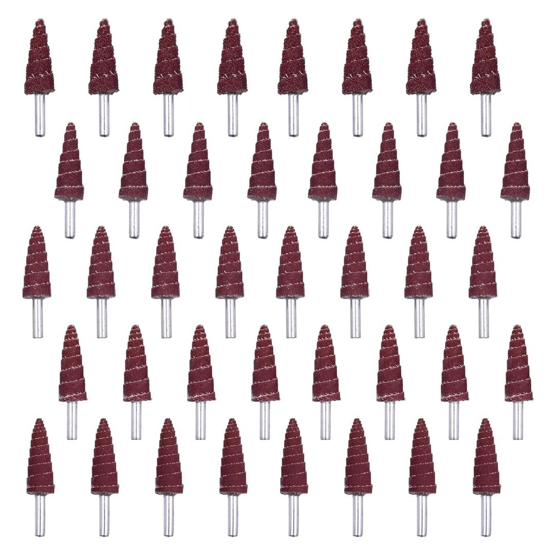 40Pcs Cone Shape Abrasive Sandpaper 1/4 Inch Shank Flap Wheels, 80/120/180/240/320 Grits Aluminum Oxide for Removing Rust, Deburring, Polishin