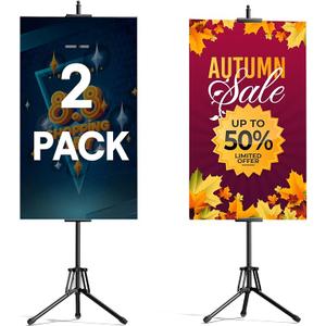 GSOW Poster Stand for Display, 80'' Adjustable Sign Stand Tripod, Retractable Poster Board Stand DoubleSided Banner Stand, Foldable Floor Standing Sign Holder Signage Stand with Portable Bag, 2 Pack