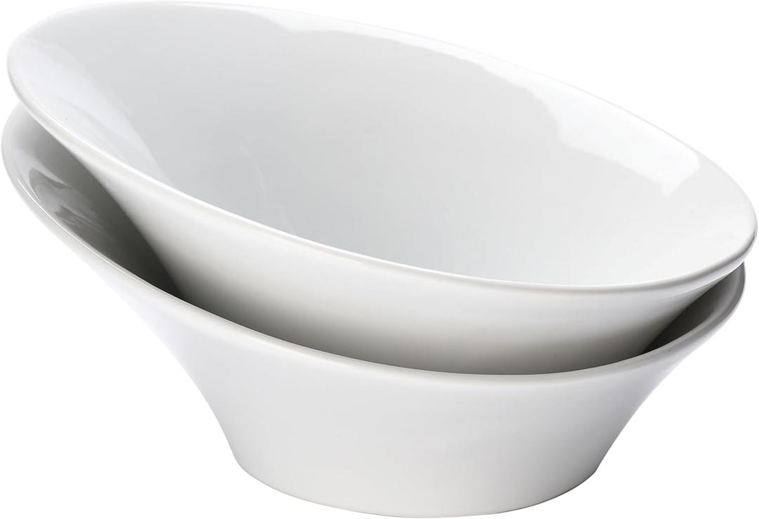 Bruntmor Ceramic Salad Bowls - Porcelain Serving Bowls - Angled Bowls Ceramic for Salad, Noodle, Pasta, Cereal, Soup - Kitchen Bowl, Ideal for Home and Restaurant - Set of 2 (8 Inch Set)