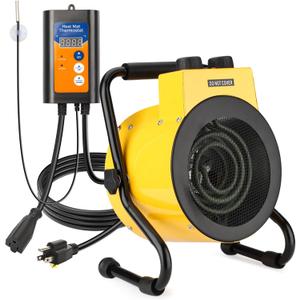 Greenhouse Heater with Digital Thermostat, 1500W Green House Heater for Plants Electric Grow Tent Heaters, Fast Heating with Overheat Protection, Space Heater for Flower Room, Yellow