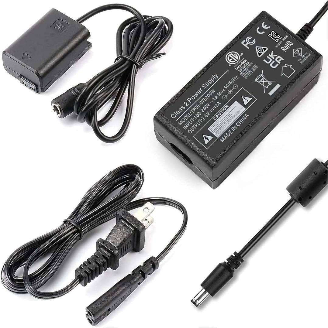 NP-FW50 Dummy Battery AC-PW20 Power Adapter Kit for Sony ZV-E10 Continuous Power Supply for A6000 A6100 A6300 A6400 A6500 A5000 A5100 A7 A7II A7R A7S A7RII A7SII, RX10 II III IV Cameras