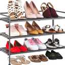 Seville Classics Sturdy Freestanding Storage Shelf for Bedroom, Closet, Entryway, Dorm Room Organizer Stackable Durable Metal Shoe Rack Ash Gray Slat, 3-Tier