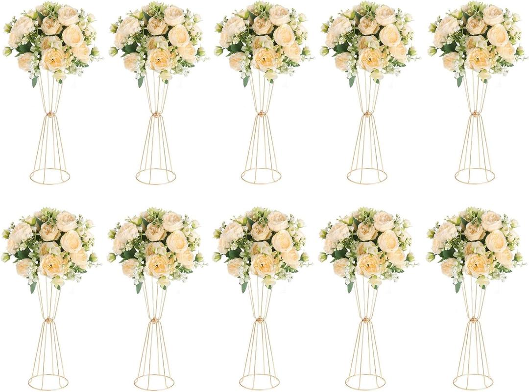 10 Pcs Tall Metal Trumpet Vase 23.6"/60cm Wedding Table Floral Center Decor Metal, Artificial Flower Display Stand for Wedding Christmas Carnival Party Dinner Event Hotel Home Decor Arrangement Gold