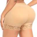 DERCA Padded Underwear for Women Butt Lifting Shapewear Booty Pads Butt Enhancer Lace Tummy Control Boyshorts (Small, Beige)