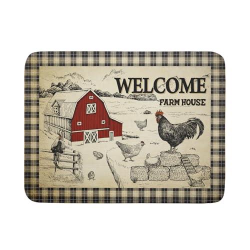 Farmhouse Rooster Dish Drying Mat 18x24 Inch Country Chicken Absorbent Dish Drainer Mat Reversible Countertops Protector Pad Kitchen Accessories