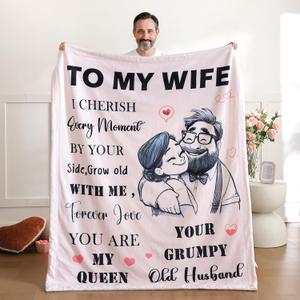 weigelia to My Wife Blanket - Romantic Anniversary, Christmas & Valentines Day Gifts for Wife, Cozy Fleece & Sherpa Throw Blanket for Bed, Couch or Sofa (Rose Pink, 50" x 60")