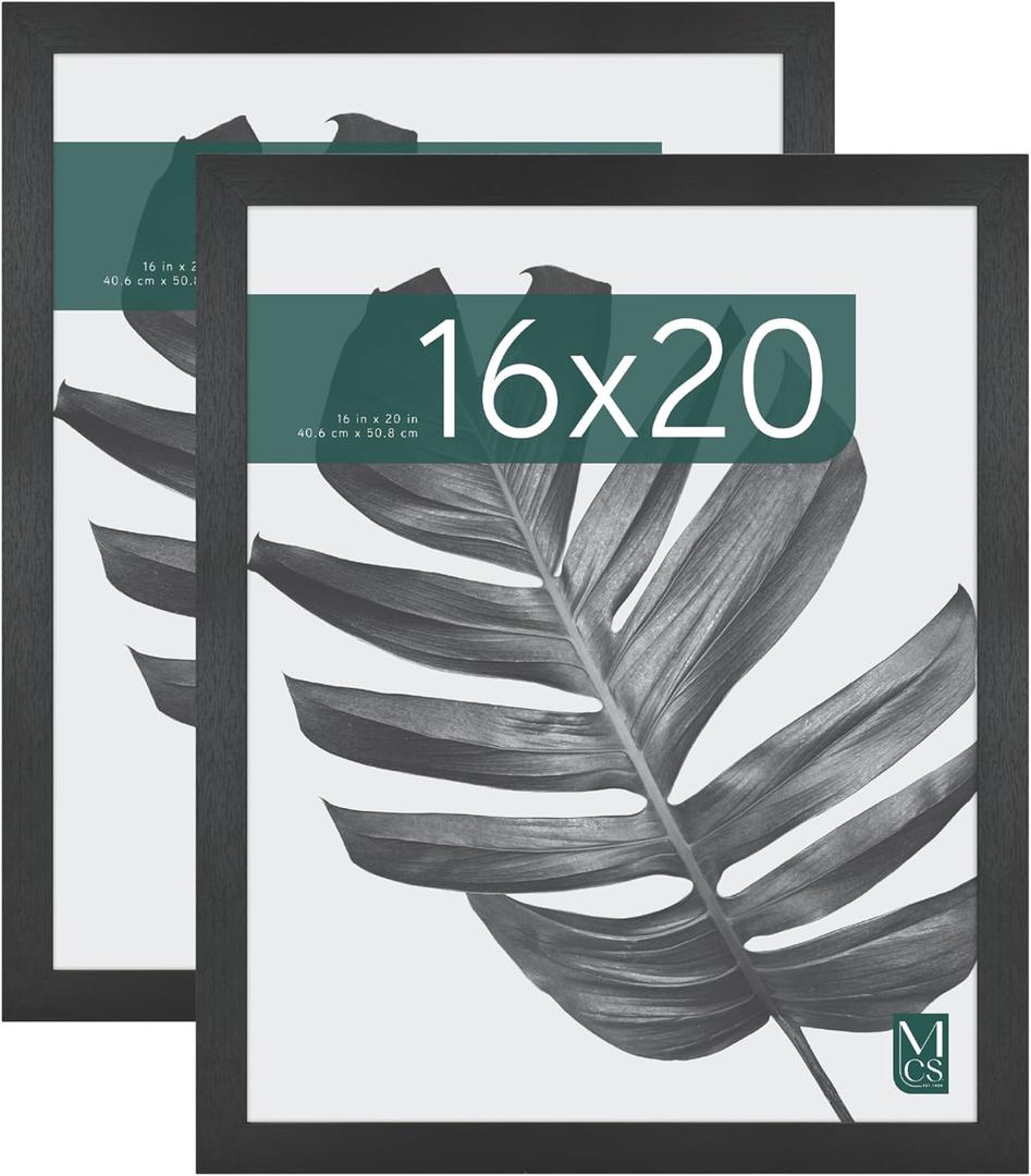 MCS Studio Gallery 16x20 Poster Frame Black Woodgrain, Vertical & Horizontal Wall Hanging Large Picture Frame for Photos, Posters & Art Prints (2-Pack)