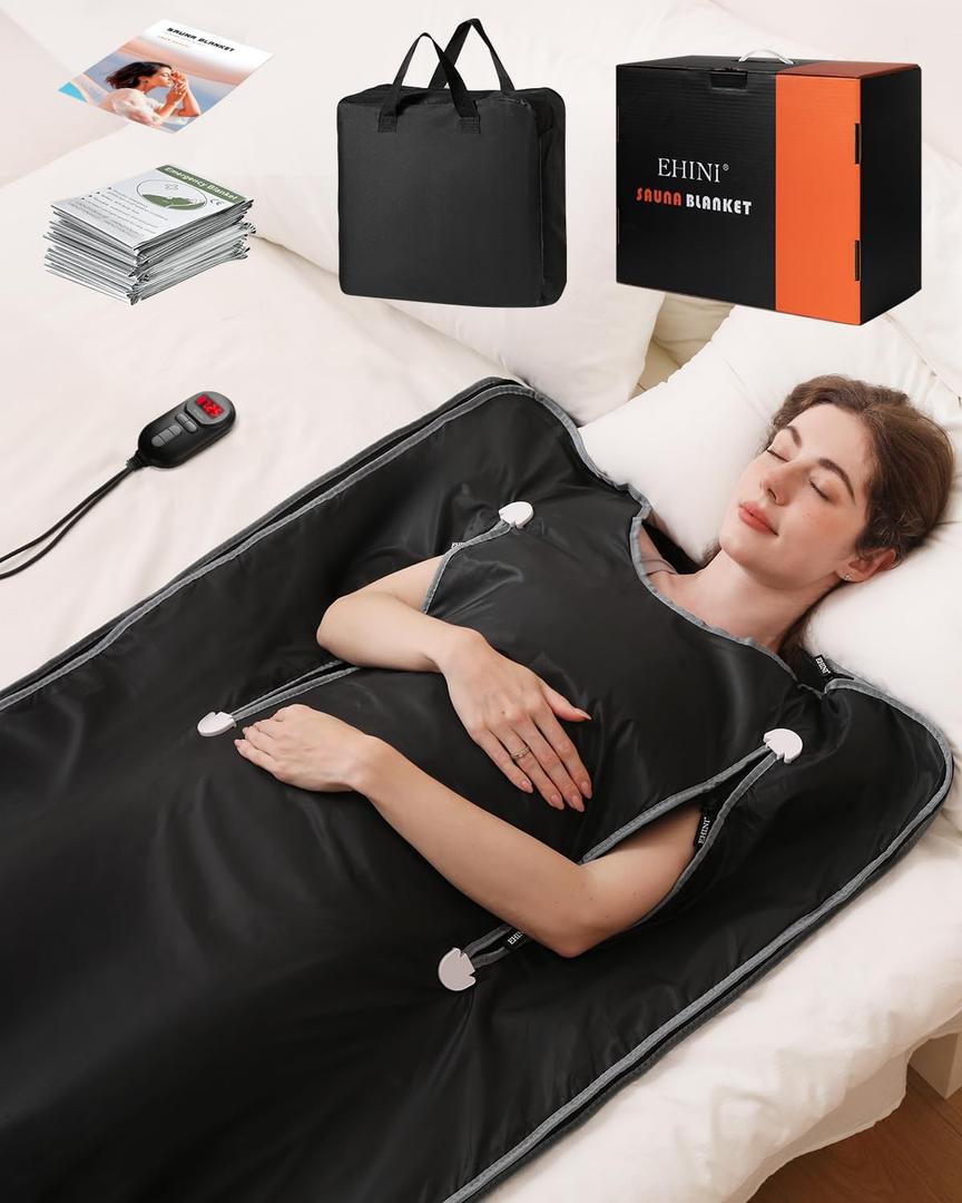 EHINI Infrared Sauna Blanket-Sauna Blanket for Home Use, Portable Design for Relaxation and Detoxification Highest 176, 20-60 Minutes Timer, 6 ft x 2.65 ft (Black)