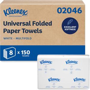 Kleenex Professional Universal Multifold Paper Towels, Bulk (02046), Absorbency Pockets, 9.2" x 9.4" Towel, White (150 Sheets/Pack, 8 Packs/Case, 1,200 Sheet Total)