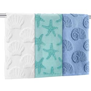 Moukeren 3 Pcs Coastal Hand Towels for Bathroom Ocean Beach Decorative Bath Towels 100% Cotton Jacquard 3D Sea Starfish Shells Absorbent for Summer Beach Theme Gifts Bathroom Decor 13.78 x 29.53 Inch