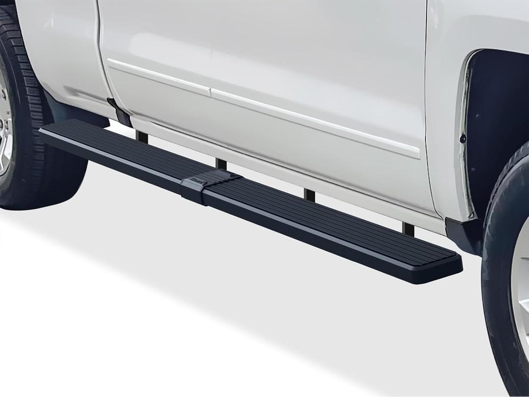 APS Wheel to Wheel Running Board 6in Compatible with Chevy Silverado GMC Sierra 2007-2018 Double Cab Extended Cab 6.5ft Bed & 2500 3500 2019 (Exclude 07 Classic) (Nerf Bars Side Steps Side Bar) (Aluminum Black)