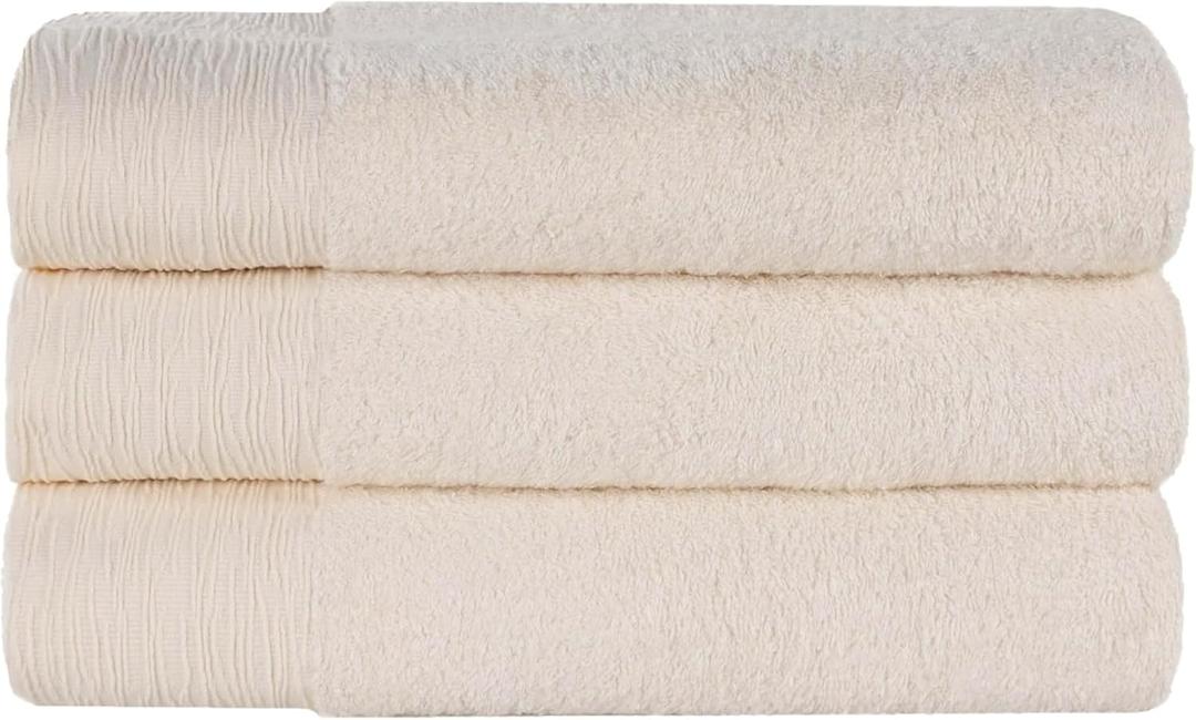 Superior Rayon from Bamboo Blend Bath Towel Set, Large Plush Absorbent Body Towels, Soft Luxury Quick Drying, Shower, Spa, Hotel, Pool, Guest Bathroom, Home Essentials, Set of 3, Ivory
