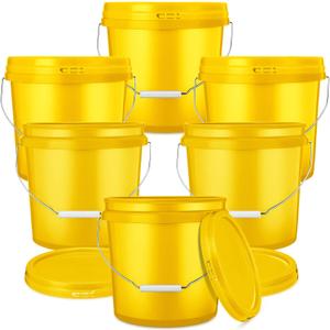 Ziliny 6 Pack 2 Gallon Plastic Bucket with Lid Heavy Duty Pail with Metal Handle Reusable Small Multipurpose Paint Buckets Container for Food Storage(Yellow)