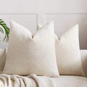 Throw Pillow Covers 16x16 Inch Set of 2, Textured Leaf Style, Beige | Decorative Cushion Covers for Couch, Farmhouse Pillow Covers for Sofa Bed Living Room