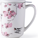 AmorArc Porcelain Tea Mug with Infuser and Lids, 18 Oz Coffee Cup Strainer with Bag Holder for Loose Leaf Tea, Steeping Coffee Mug for House-Warming Wedding Birthday Gift