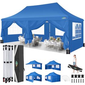 COBIZI 10x20 Pop Up Canopy with 6 Sidewalls, Conical Party Tent 10x20 with 3 Adjustable Height Waterproof, UV-Resistant with Carry Bag, Sandbag, Stake, Ropes for Parties, Commercial (Frame Upgraded)