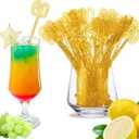 Reallnaive 100 Pcs 60th Birthday Drink Stirrers Gold Glitter Cocktail Stirrers Plastic Swizzle Sticks 7.5 Inch Fall Birthday Cupcake Toppers Sticks Bulk for Coffee Bar Cake Pops Christmas Party Favor