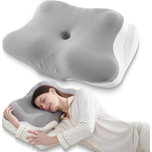BDEUS Sleep Apnea Pillow, Cervical Neck Pillow for Pain Relief, Ergonomic Side Sleeper Pillow for Adults, Orthopedic Contour Memory Foam Pillow for Neck Support, Anti Snore, Cooling, Grey