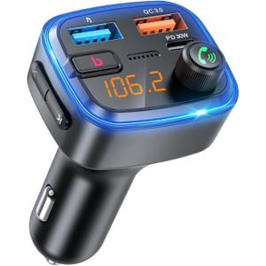 Bluetooth 5.4 Car Adapter, Wireless FM Transmitter with Deep Bass Player, 48W Fast Charging Bluetooth Adapter for Car, Hands-Free Calling & Audio Receiver, MP3 Music Player, Support USB Drive