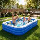 Sumbee Inflatable Swimming Pool for Kiddie Adults Kids, 120" X 72" X 22" Large Blow Up Pool for Family Backyard Outdoor Toddler,Big Rectangle Pools for Children Ages 4-8-12,Full-Sized,Blue