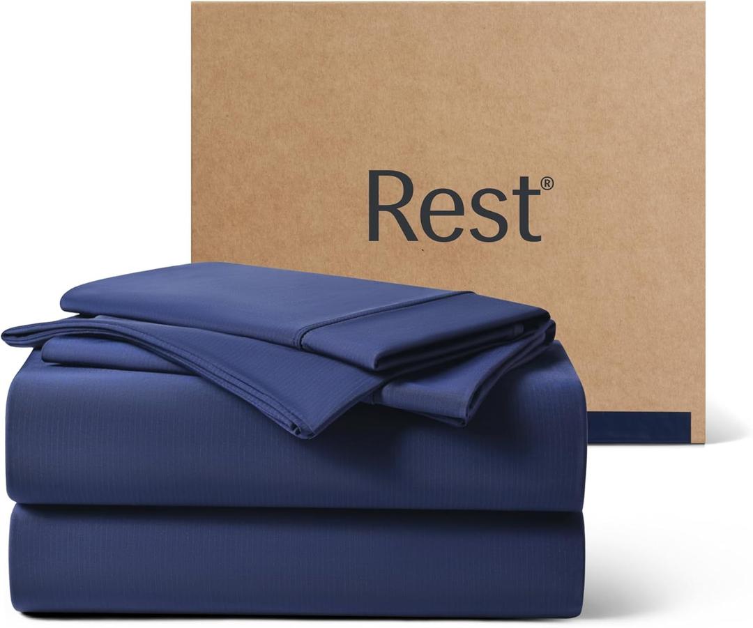 REST Evercool+ Starter Sheet Set, King, Blue, Breathable Bed Sheets for Hot Sleeper and Night Sweats, with Pillowcases, with Ionic+ Self-Cleaning Silver Yarn for Sensitive Skin, 3PCS No Flat Sheet